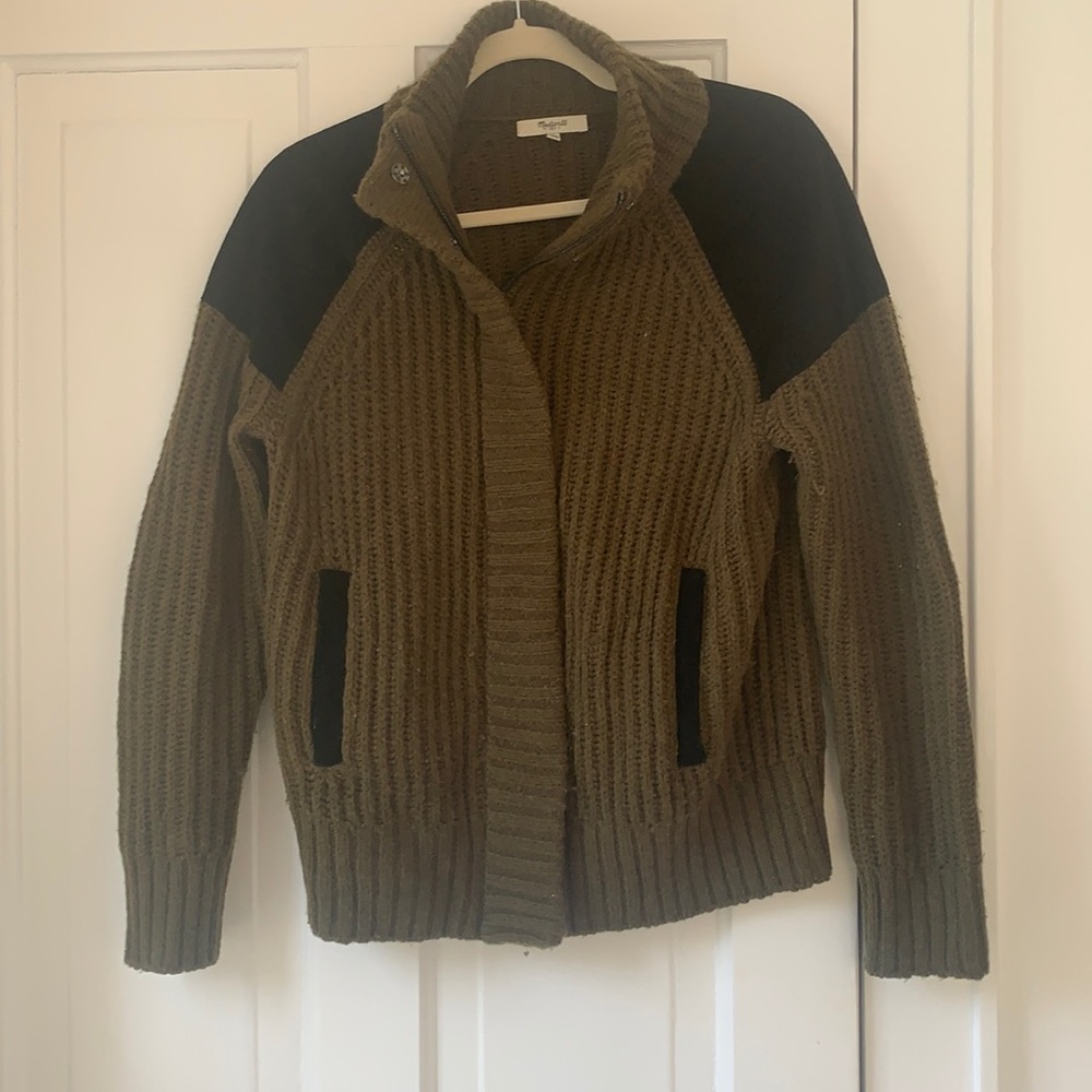 Madewell Green and Black zip up Sweater